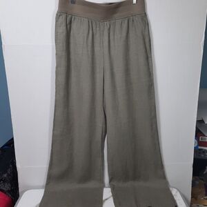 Soft Surroundings Wide Leg Pants Size Small Light Olive Green 100% Linen Pull On